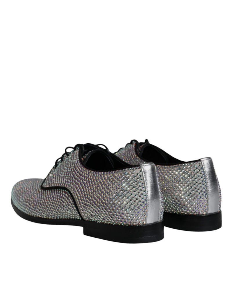 Dolce & Gabbana Raffaello Silver Leather Rhinestones Derby Shoes