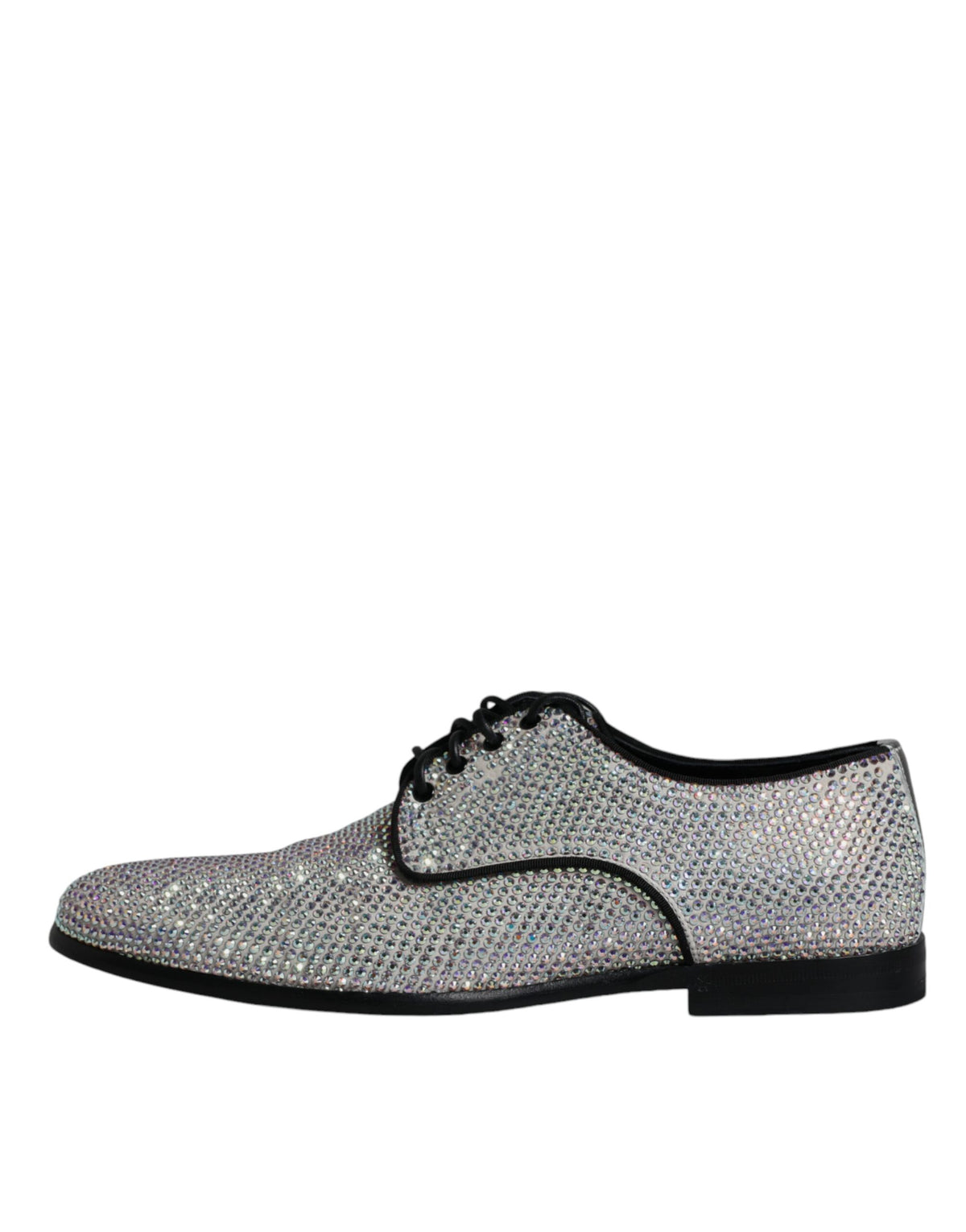 Dolce & Gabbana Raffaello Silver Leather Rhinestones Derby Shoes