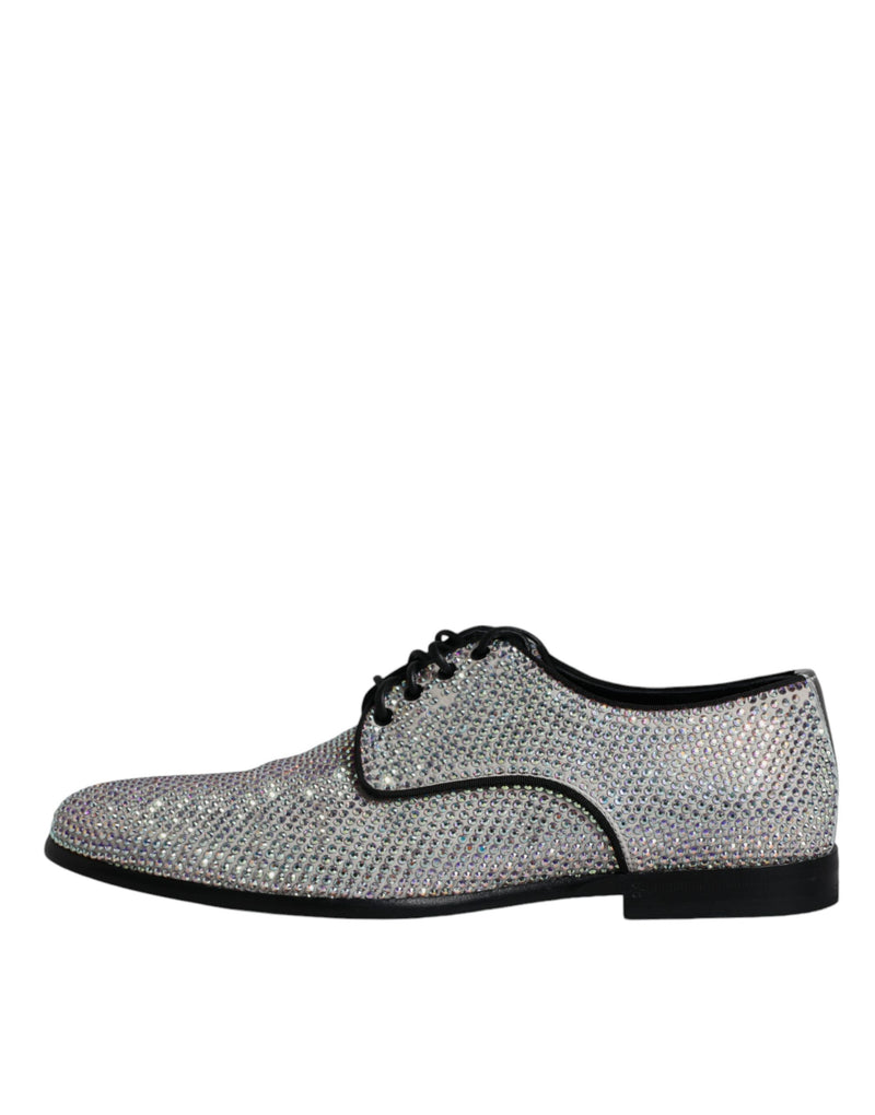 Dolce & Gabbana Raffaello Silver Leather Rhinestones Derby Shoes