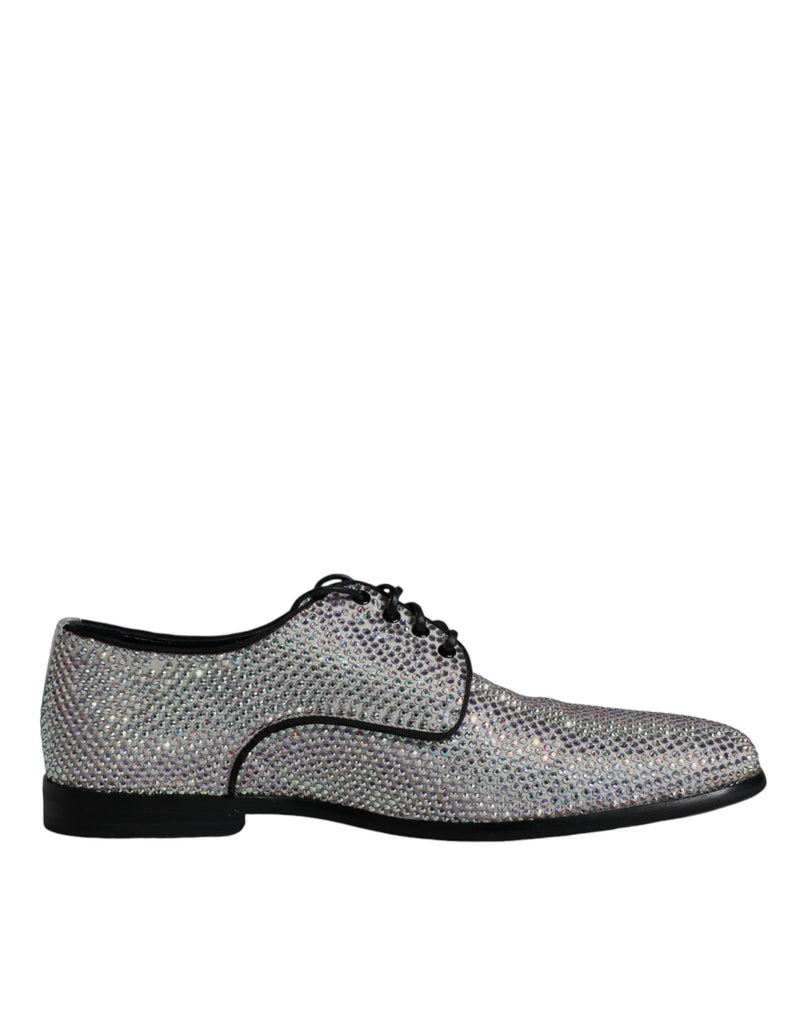 Dolce & Gabbana Raffaello Silver Leather Rhinestones Derby Shoes