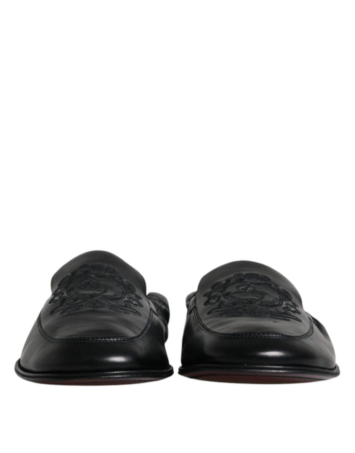 Dolce & Gabbana Black Logo Embroidered Leather Loafers for Men