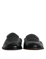 Dolce & Gabbana Black Logo Embroidered Leather Loafers for Men