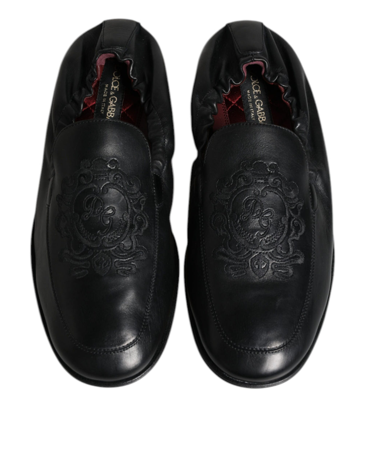 Dolce & Gabbana Black Logo Embroidered Leather Loafers for Men