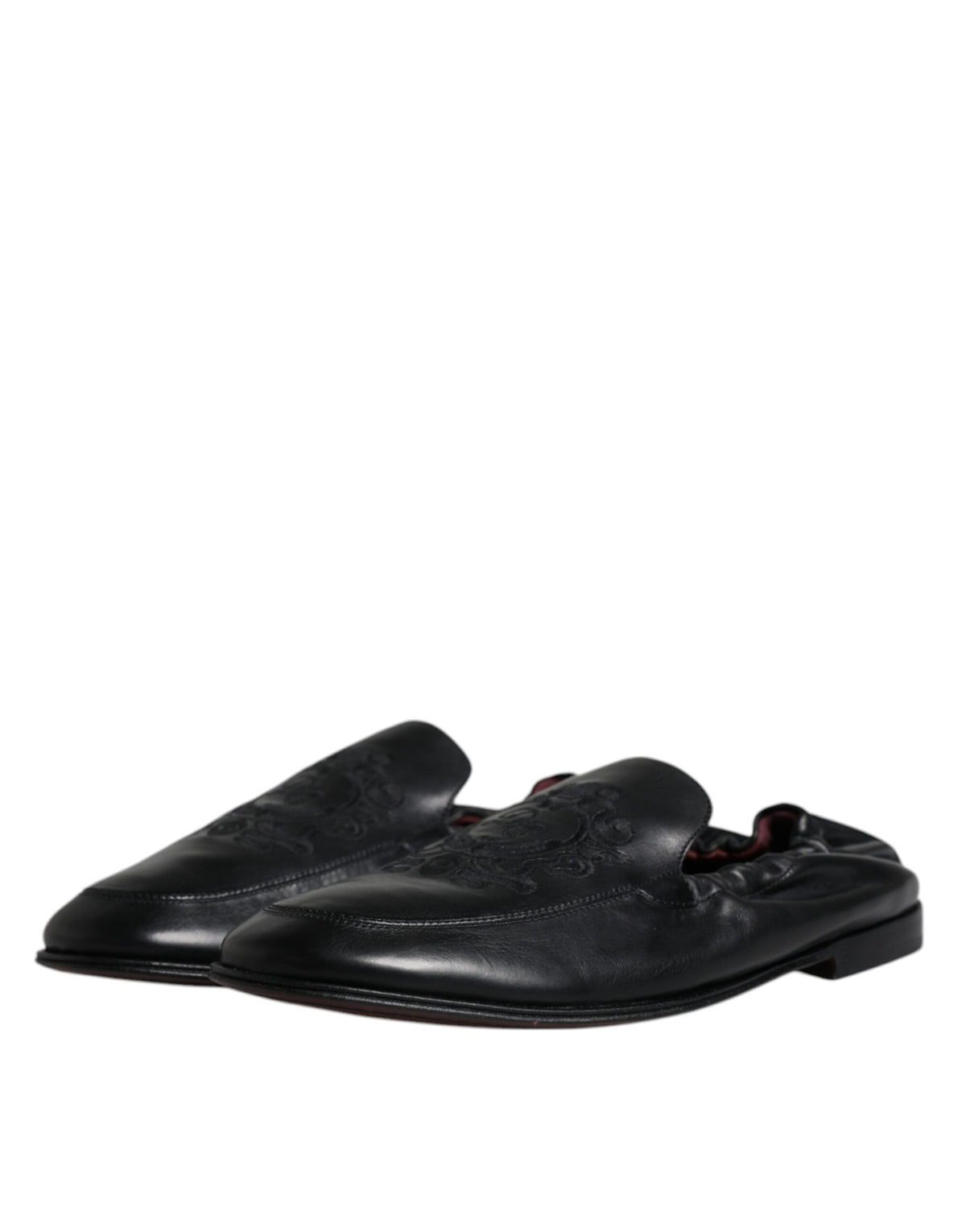 Dolce & Gabbana Black Logo Embroidered Leather Loafers for Men