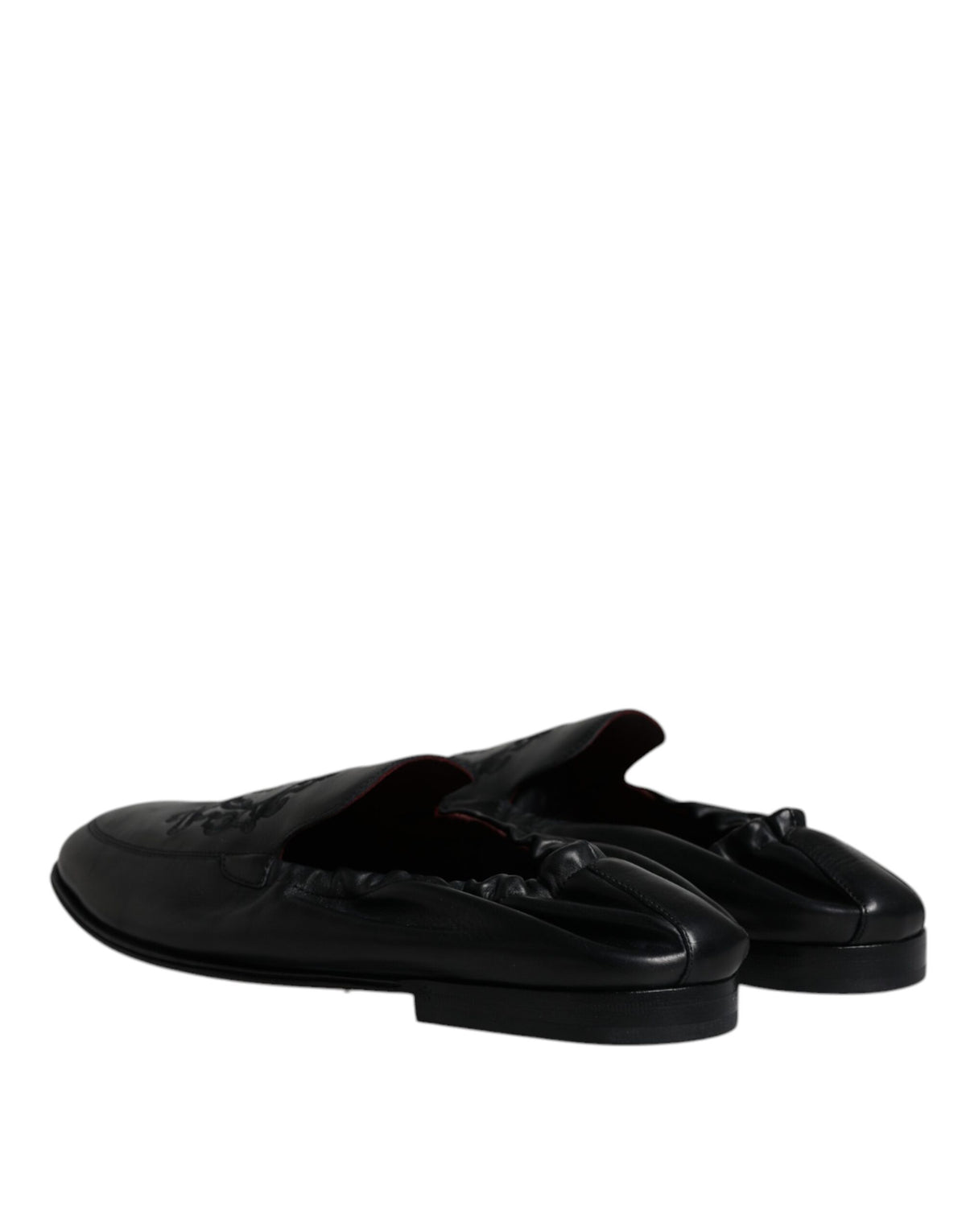 Dolce & Gabbana Black Logo Embroidered Leather Loafers for Men