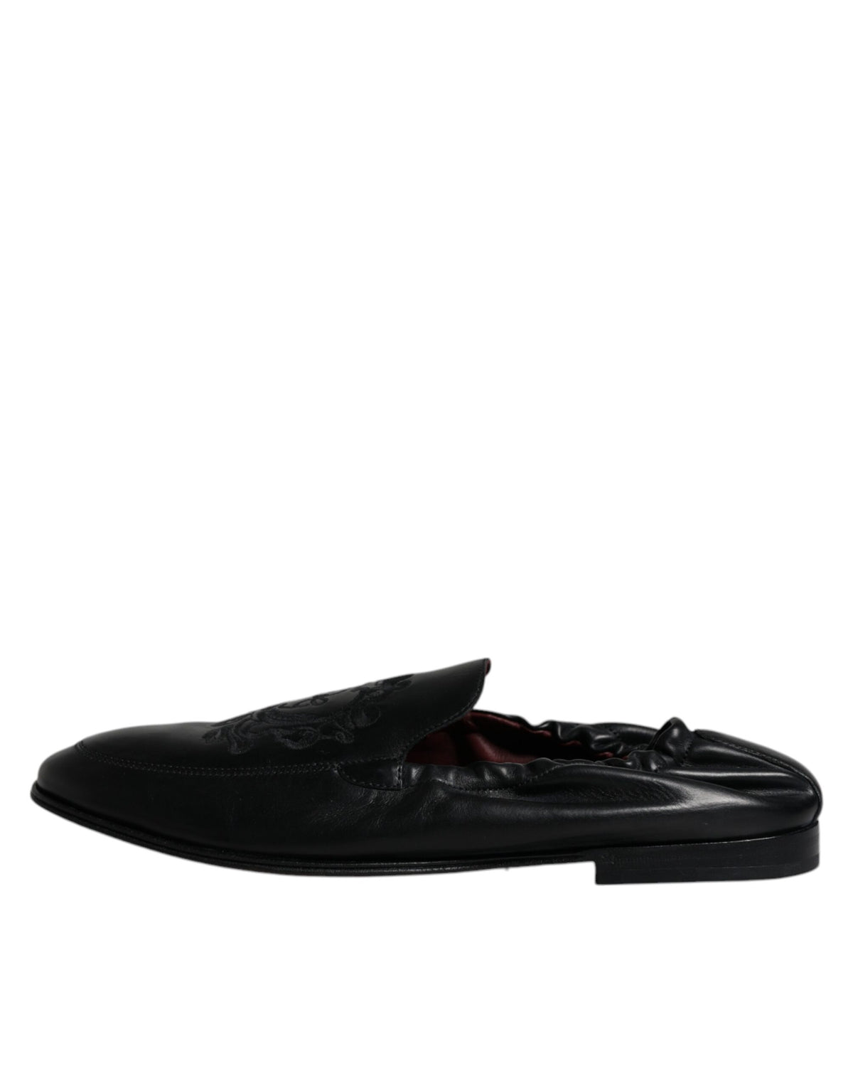 Dolce & Gabbana Black Logo Embroidered Leather Loafers for Men