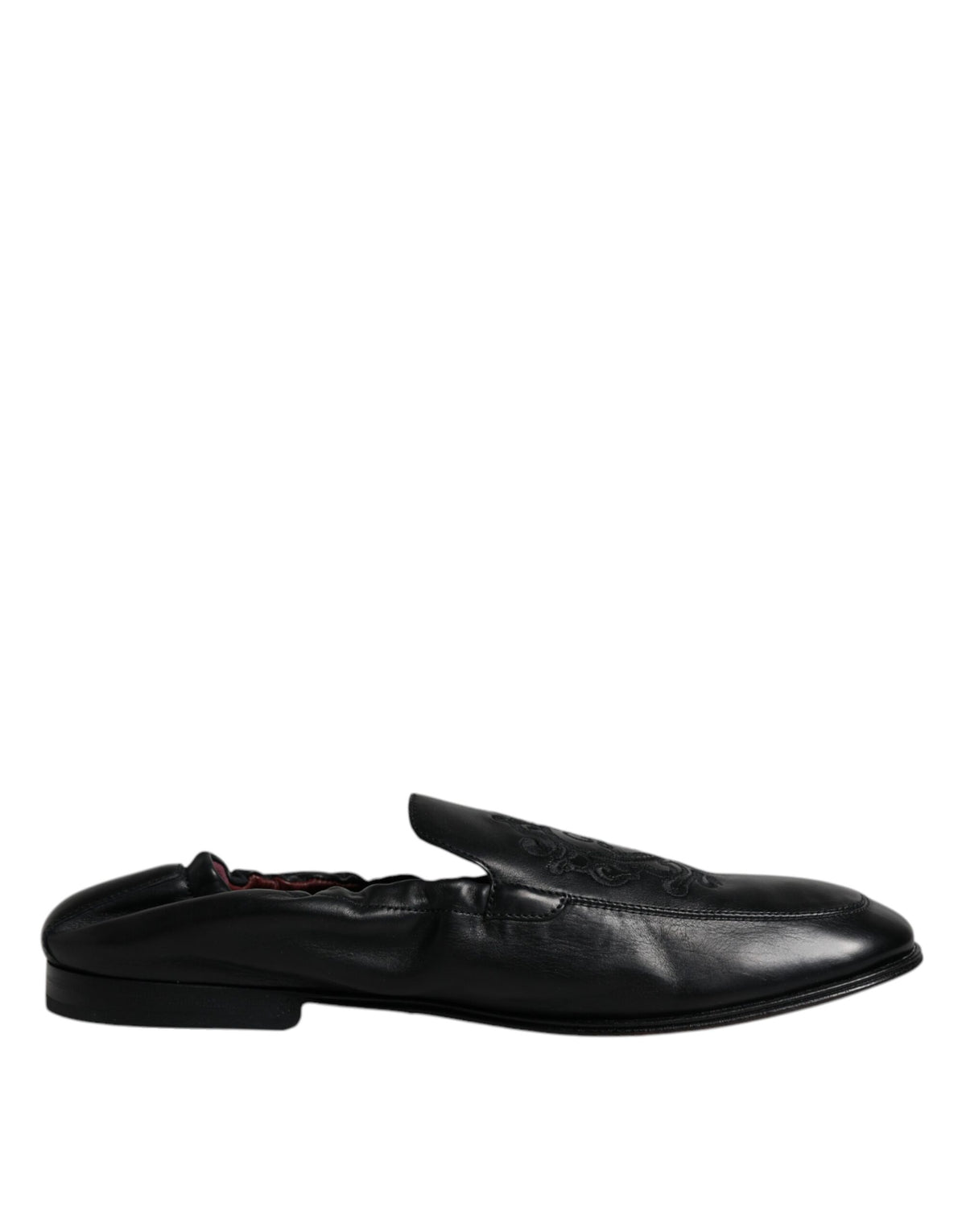 Dolce & Gabbana Black Logo Embroidered Leather Loafers for Men