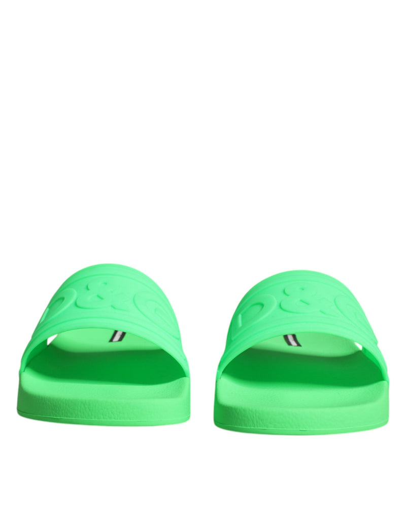 Dolce & Gabbana Green Leather Slides Sandals for Men