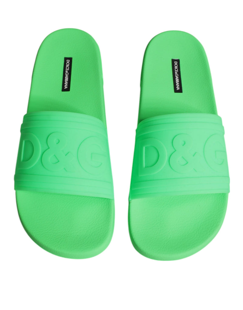 Dolce & Gabbana Green Leather Slides Sandals for Men