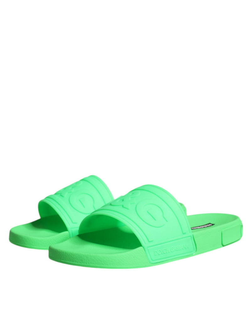 Dolce & Gabbana Green Leather Slides Sandals for Men