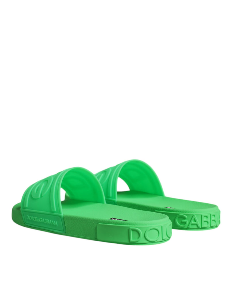 Dolce & Gabbana Green Leather Slides Sandals for Men