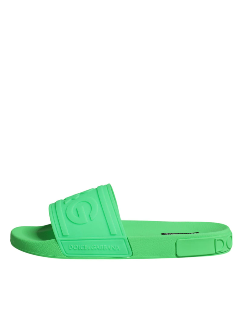 Dolce & Gabbana Green Leather Slides Sandals for Men
