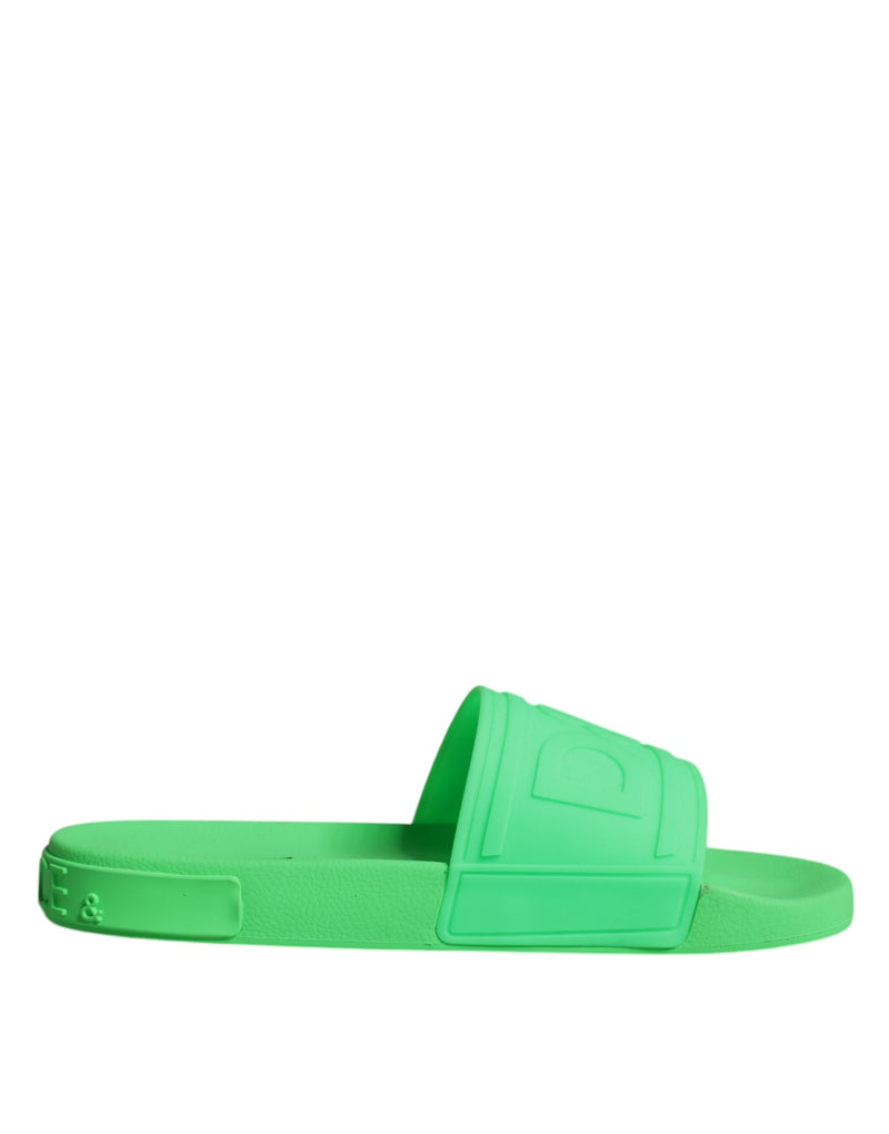 Dolce & Gabbana Green Leather Slides Sandals for Men