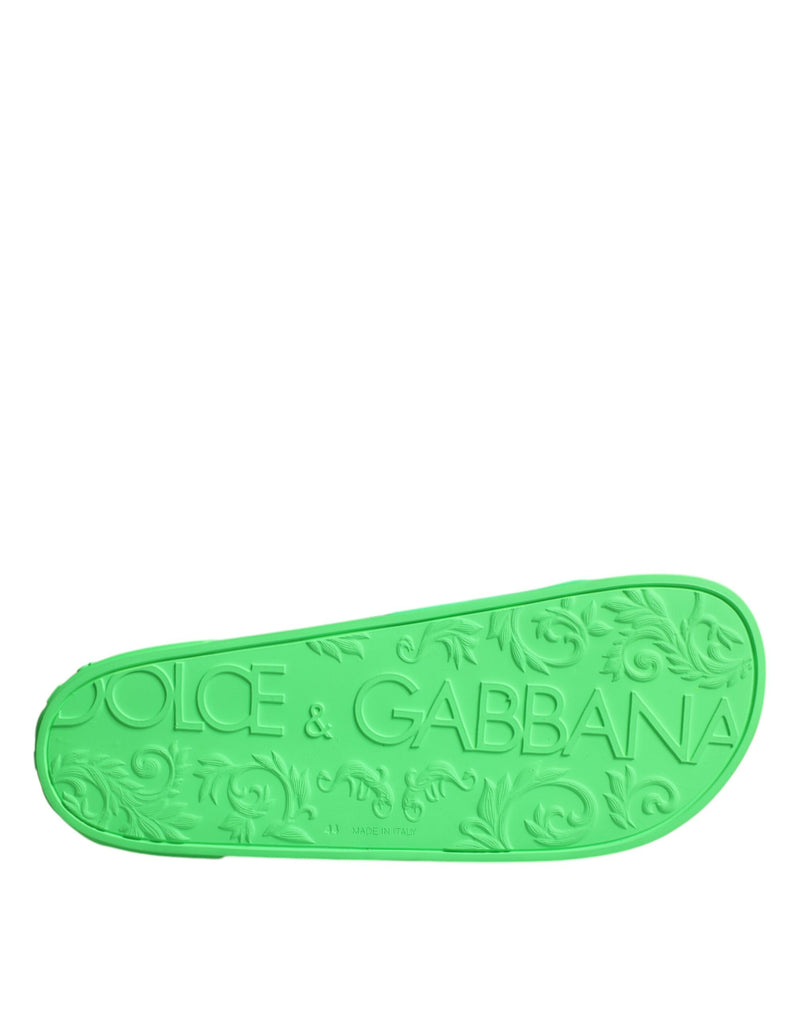 Dolce & Gabbana Green Leather Slides Sandals for Men