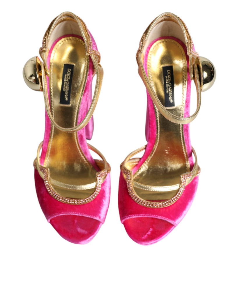 Dolce & Gabbana Pink Velvet Platform Ankle Strap Heel Sandals