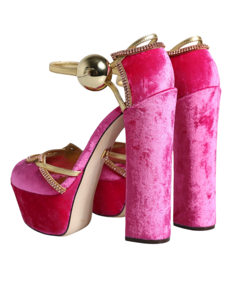 Dolce & Gabbana Pink Velvet Platform Ankle Strap Heel Sandals