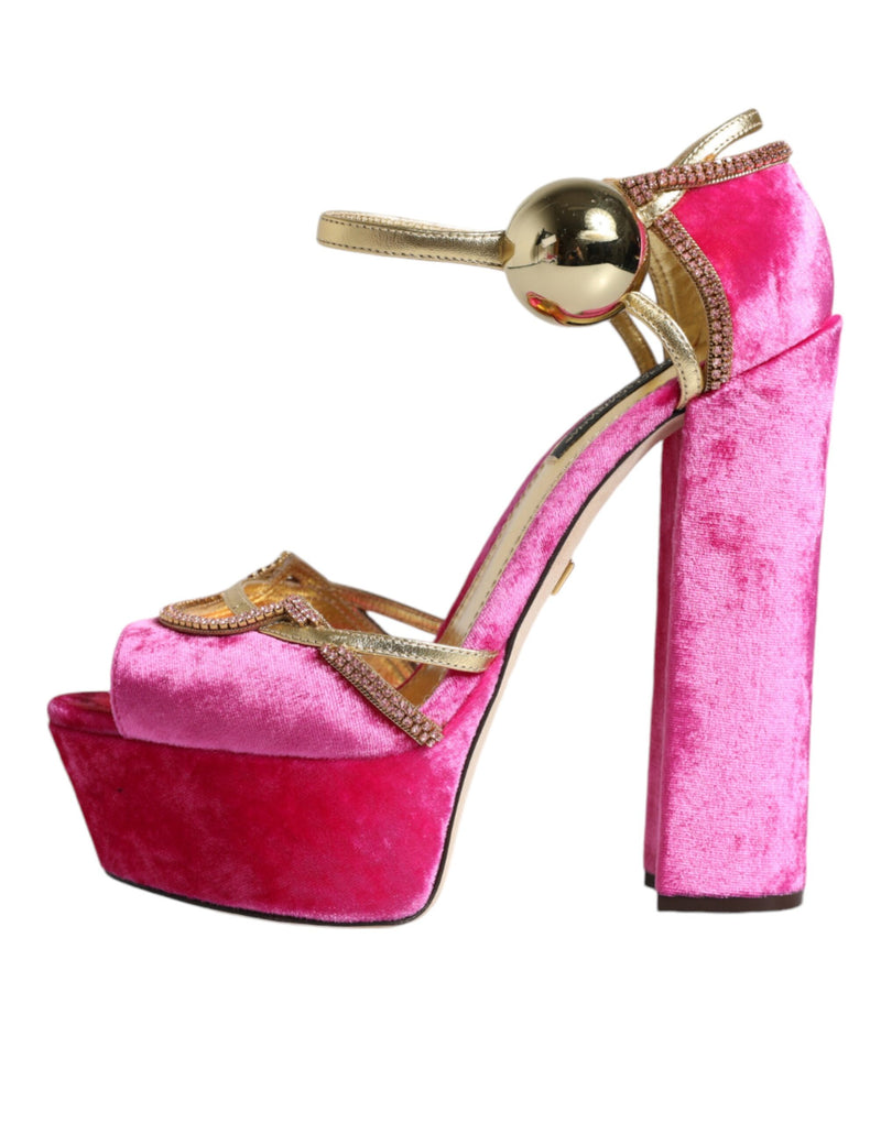 Dolce & Gabbana Pink Velvet Platform Ankle Strap Heel Sandals