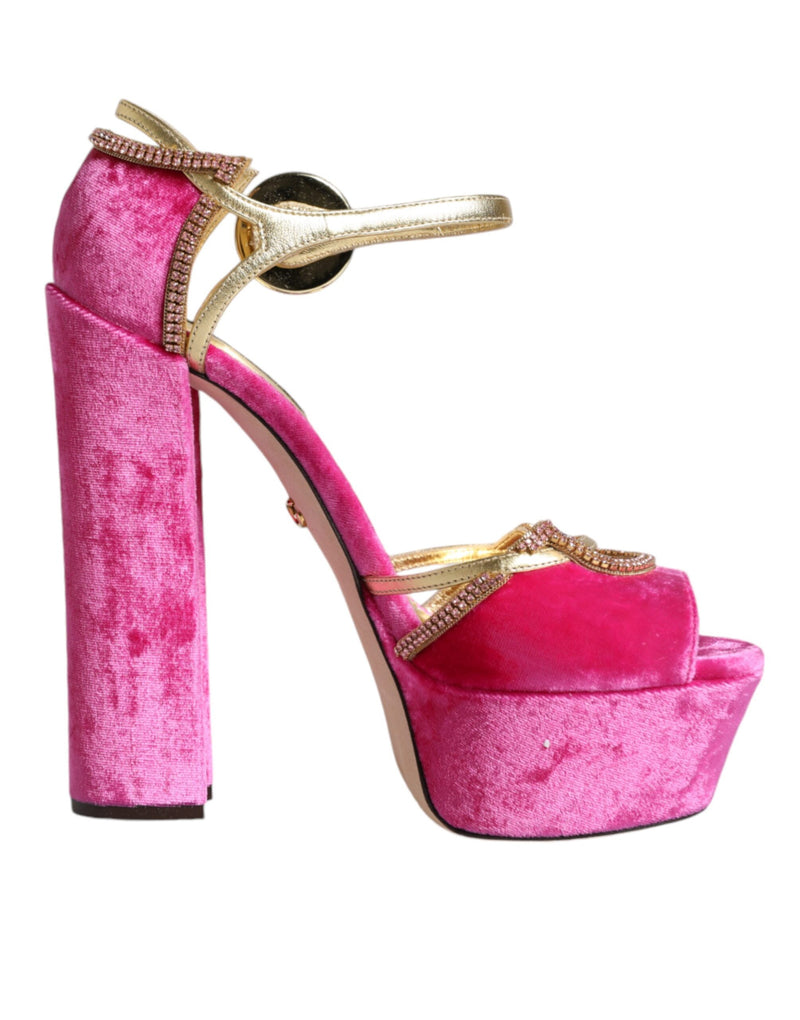 Dolce & Gabbana Pink Velvet Platform Ankle Strap Heel Sandals
