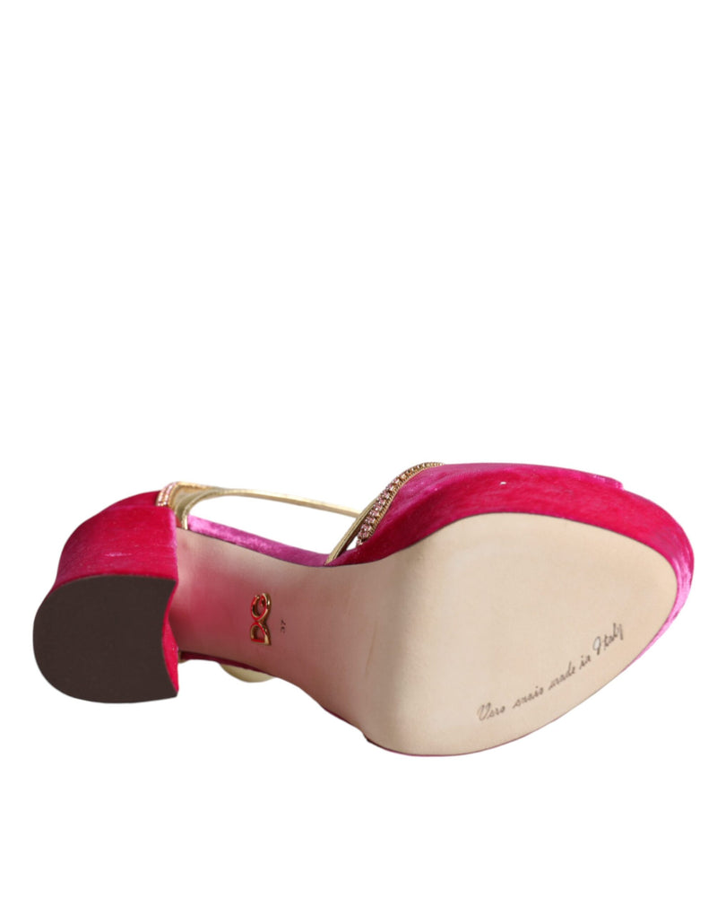 Dolce & Gabbana Pink Velvet Platform Ankle Strap Heel Sandals