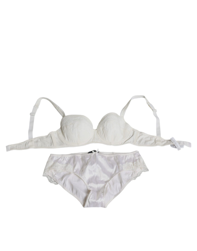 Dolce & Gabbana White Silk Stretch Panty Balconette Bra Set