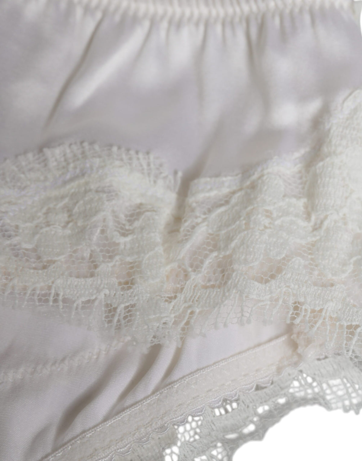 Dolce & Gabbana White Silk Stretch Panty Balconette Bra Set