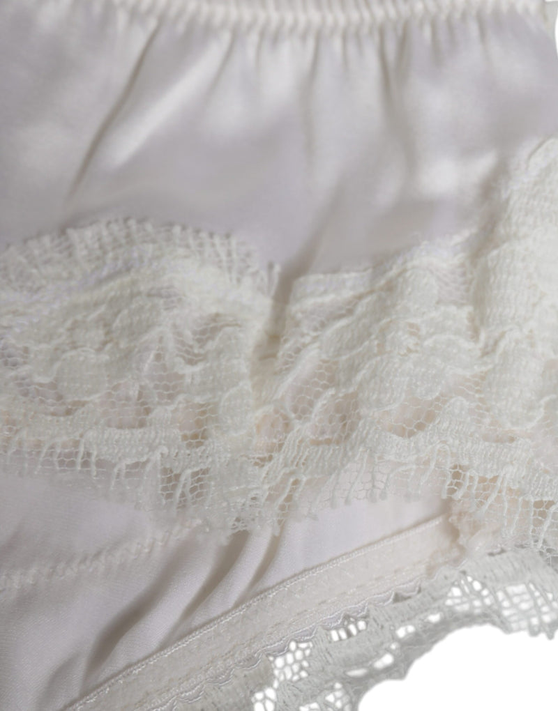 Dolce & Gabbana White Silk Stretch Panty Balconette Bra Set