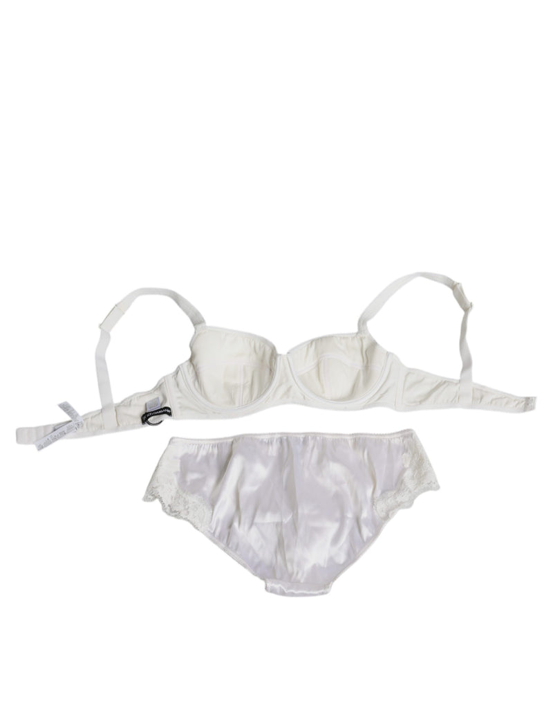 Dolce & Gabbana White Silk Stretch Panty Balconette Bra Set