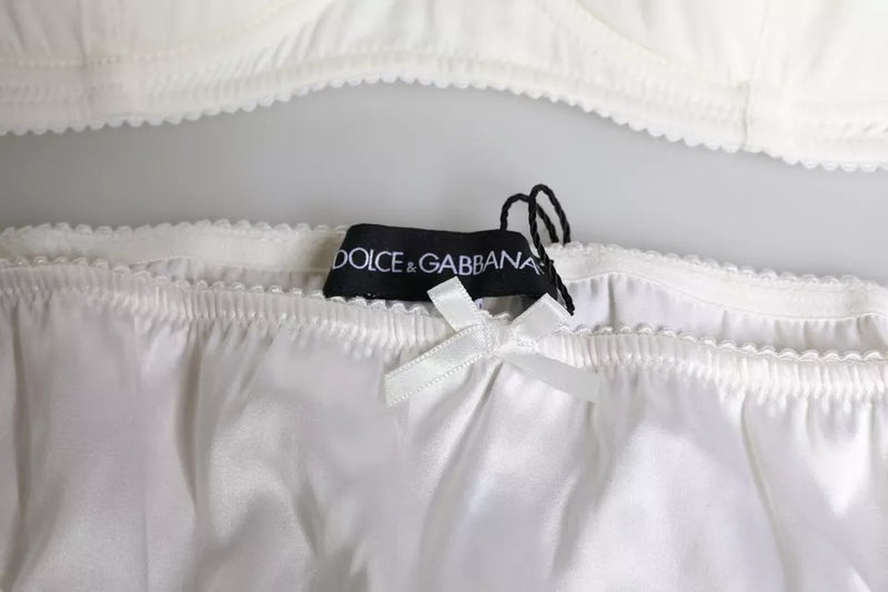 Dolce & Gabbana White Silk Stretch Panty Balconette Bra Set