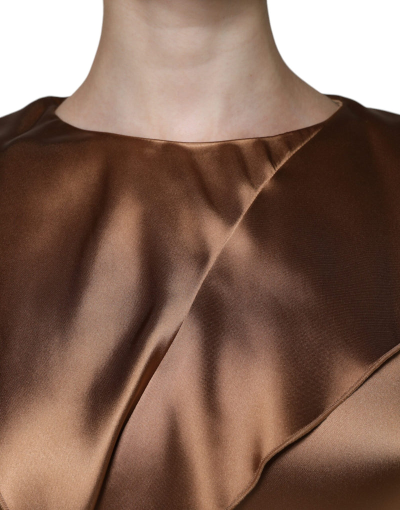 Robe Mini Drapée à Manches Longues en Satin Marron Emporio Armani