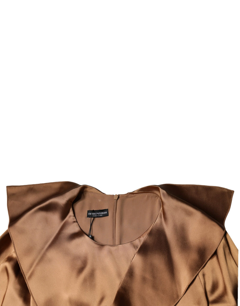 Robe Mini Drapée à Manches Longues en Satin Marron Emporio Armani