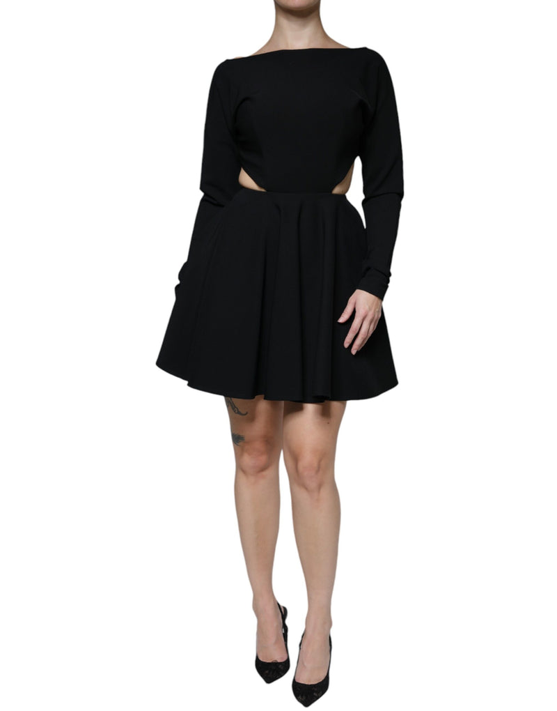 Dolce & Gabbana Robe Mini A-line en Viscose Noir avec Découpes
