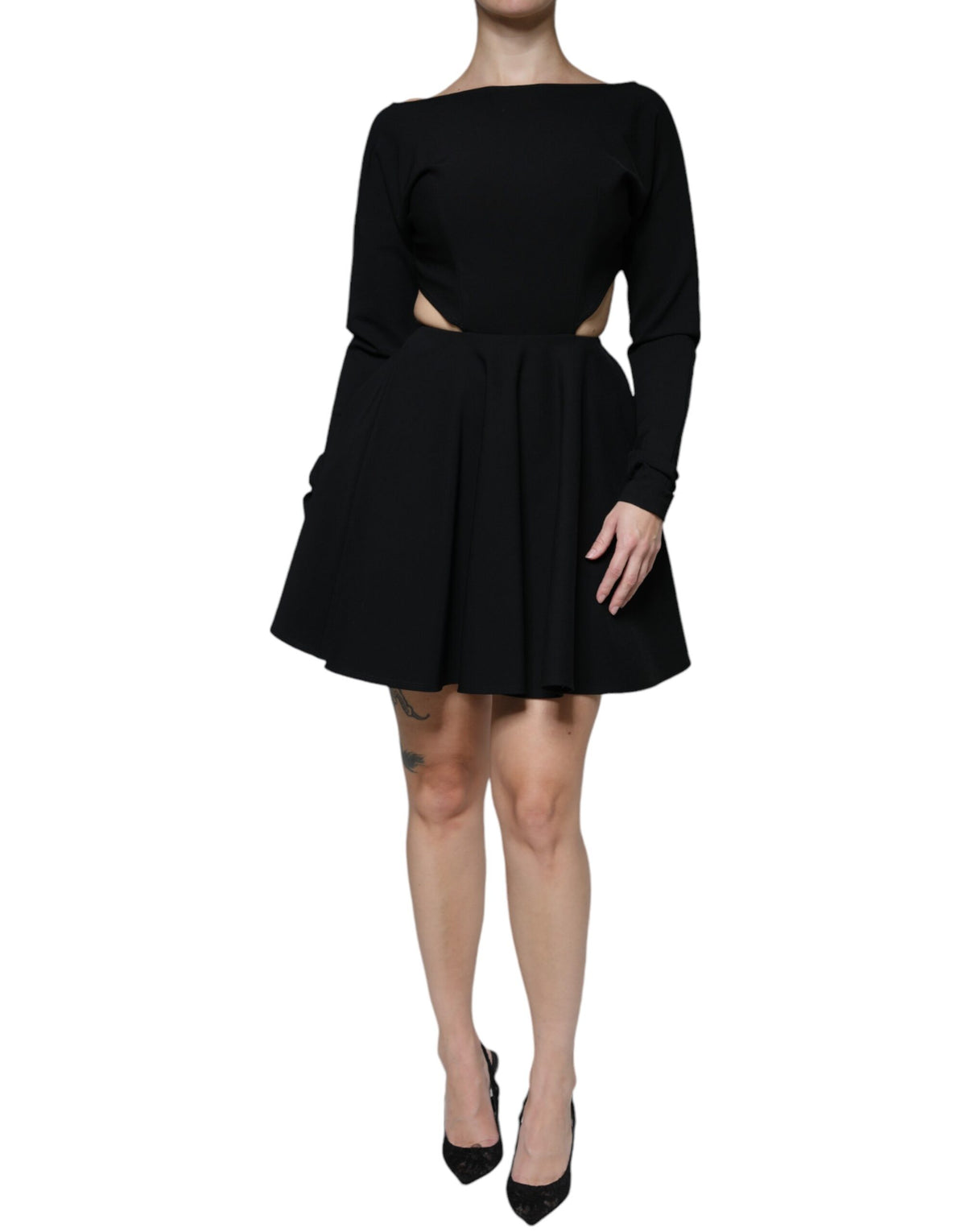 Dolce & Gabbana Robe Mini A-line en Viscose Noir avec Découpes