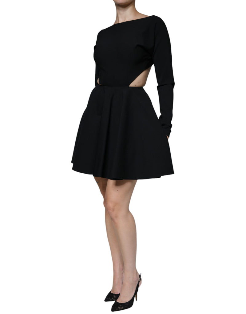 Dolce & Gabbana Robe Mini A-line en Viscose Noir avec Découpes