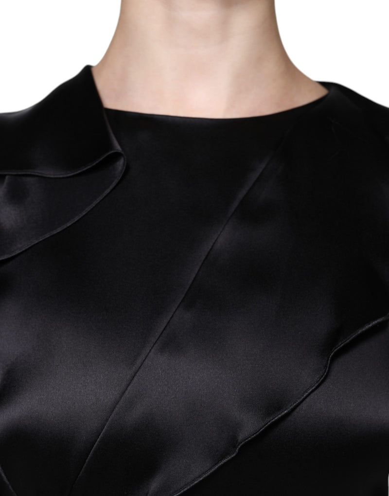 Robe Mini Drapée à Manches Longues en Satin Noir Emporio Armani