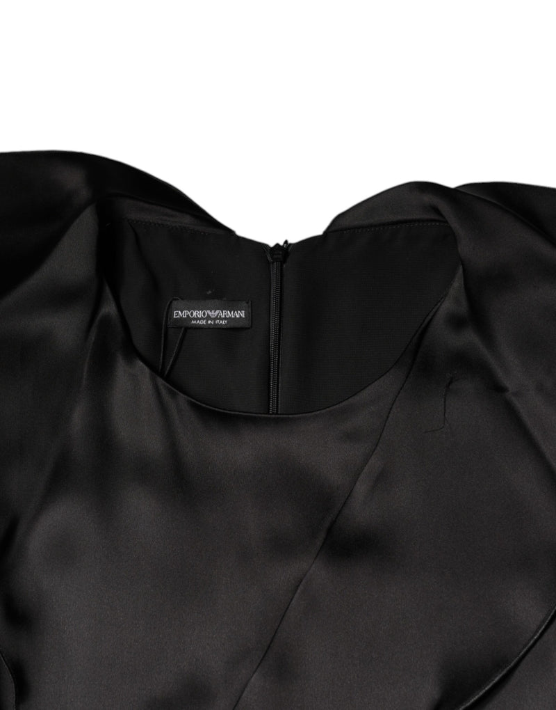 Robe Mini Drapée à Manches Longues en Satin Noir Emporio Armani