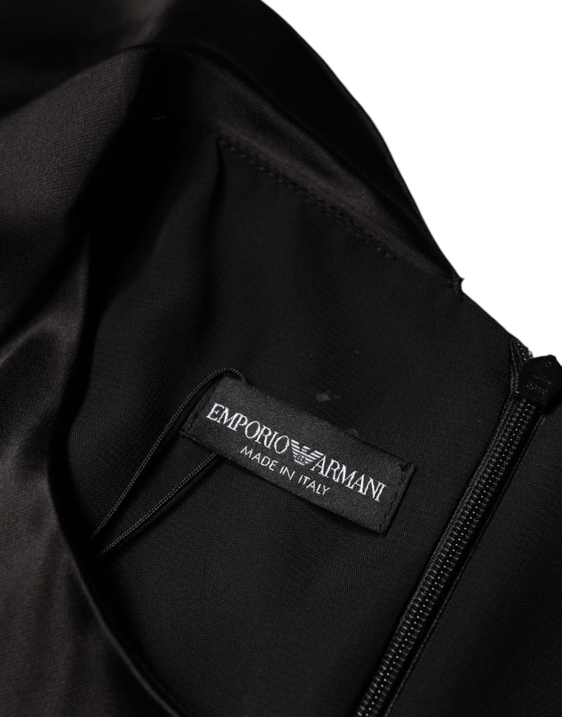 Robe Mini Drapée à Manches Longues en Satin Noir Emporio Armani