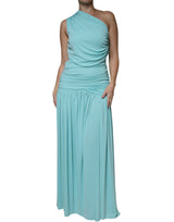 Robe Longue Drapeau à Épaule Unique en Jersey Bleu Clair Christian Pellizzari