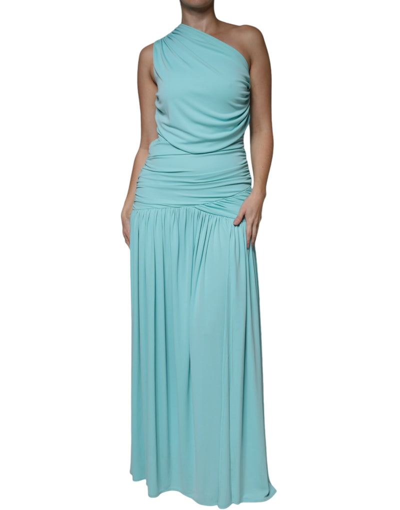Robe Longue Drapeau à Épaule Unique en Jersey Bleu Clair Christian Pellizzari