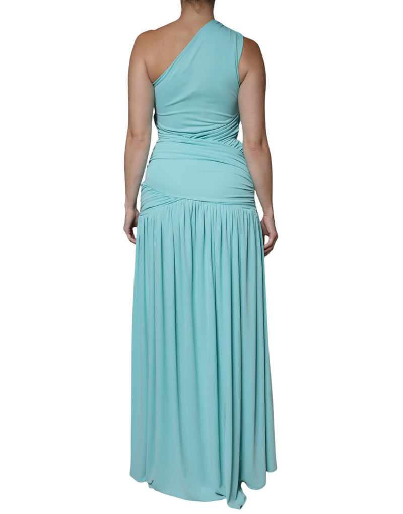Robe Longue Drapeau à Épaule Unique en Jersey Bleu Clair Christian Pellizzari