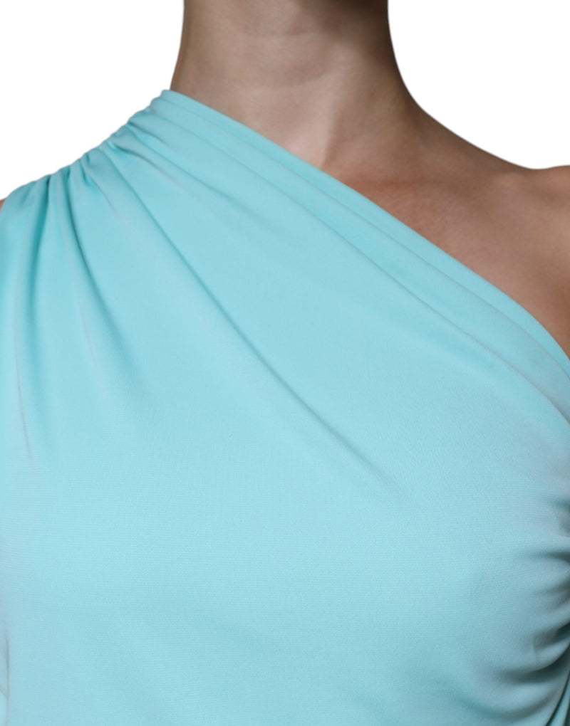 Robe Longue Drapeau à Épaule Unique en Jersey Bleu Clair Christian Pellizzari