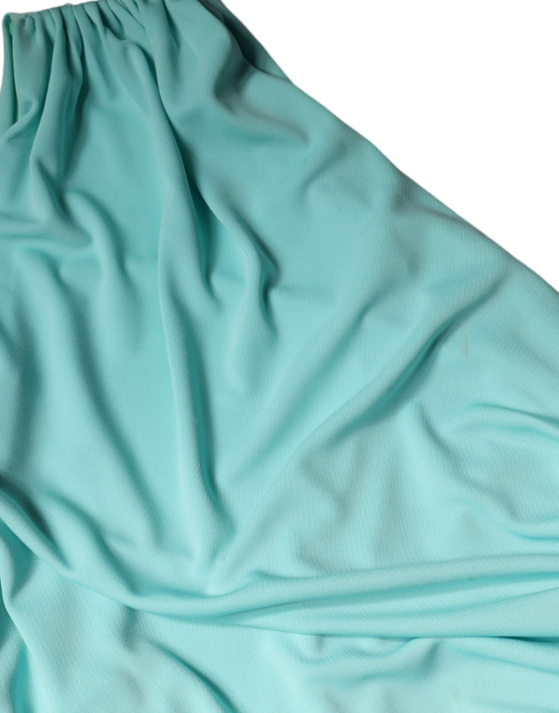 Robe Longue Drapeau à Épaule Unique en Jersey Bleu Clair Christian Pellizzari