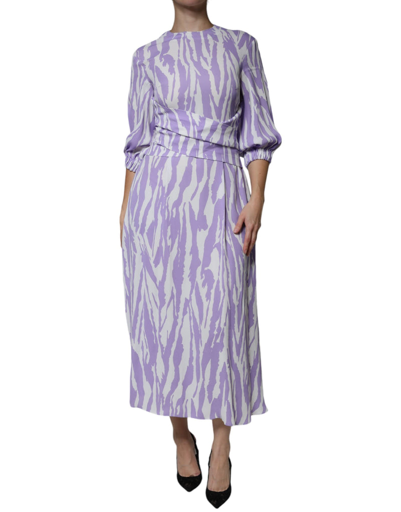 MSGM Robe Maxi Blanche et Violette à Motifs - Manches Courtes
