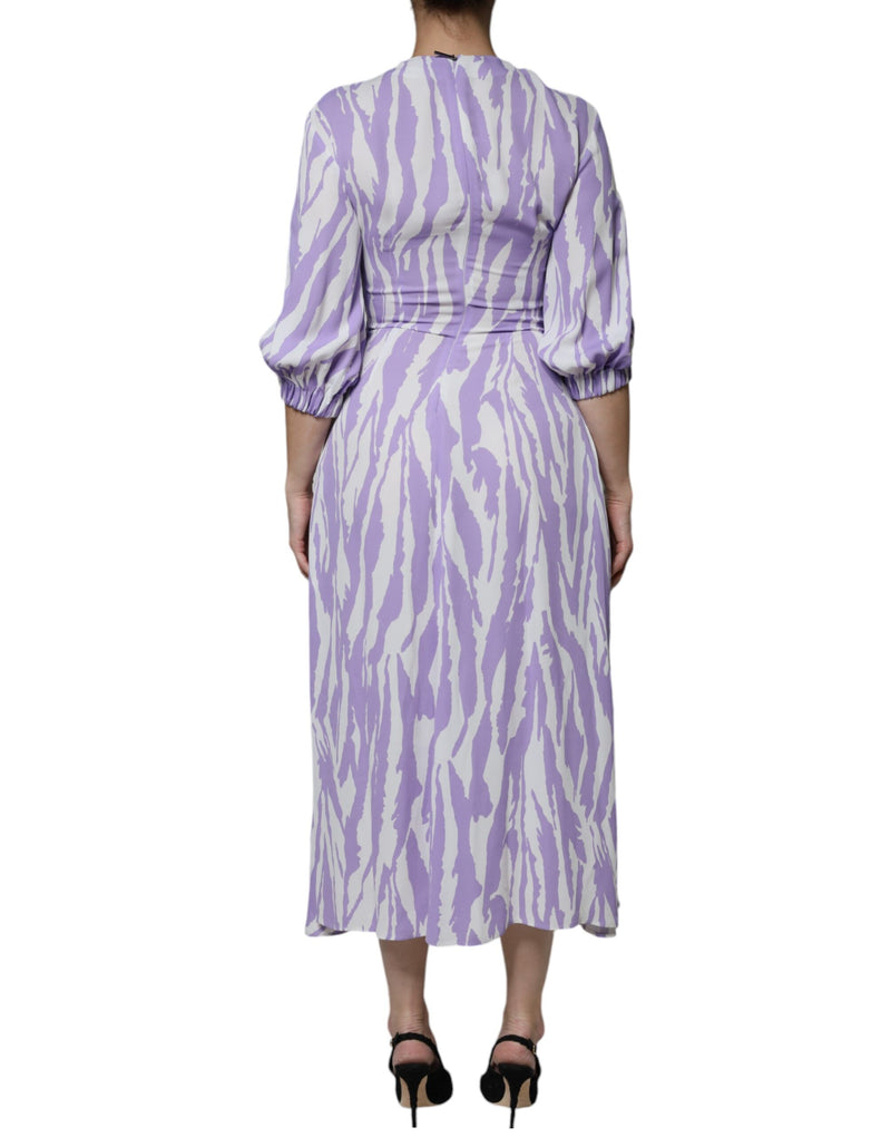 MSGM Robe Maxi Blanche et Violette à Motifs - Manches Courtes