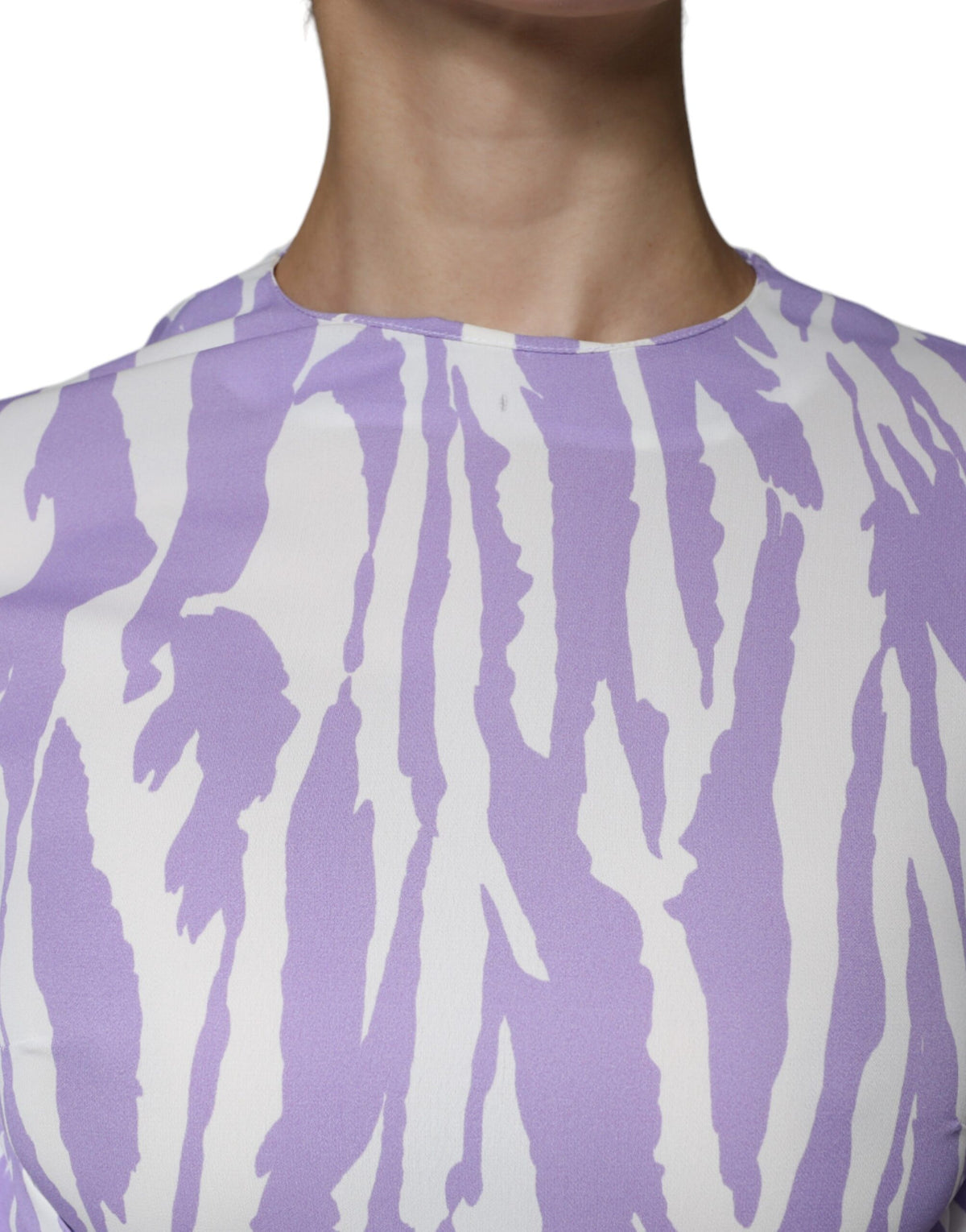 MSGM Robe Maxi Blanche et Violette à Motifs - Manches Courtes