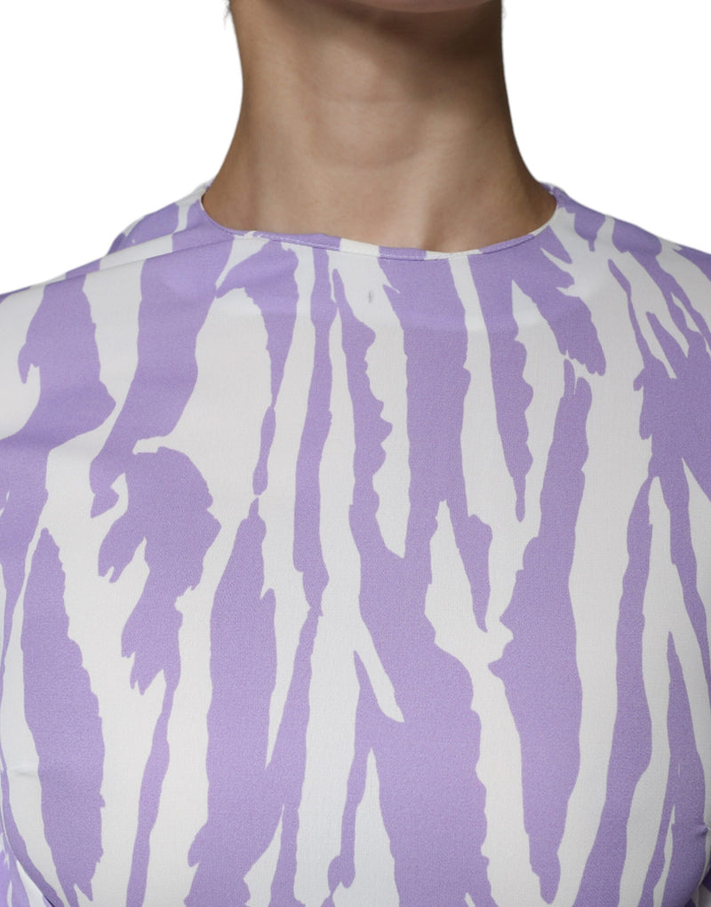 MSGM Robe Maxi Blanche et Violette à Motifs - Manches Courtes