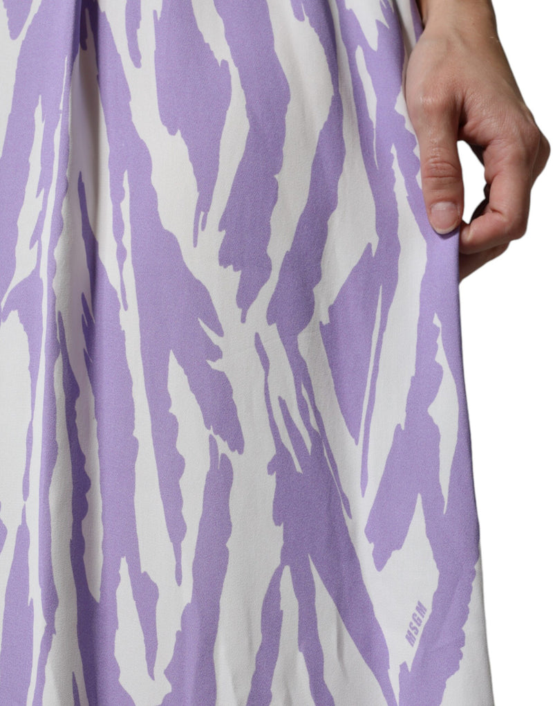 MSGM Robe Maxi Blanche et Violette à Motifs - Manches Courtes
