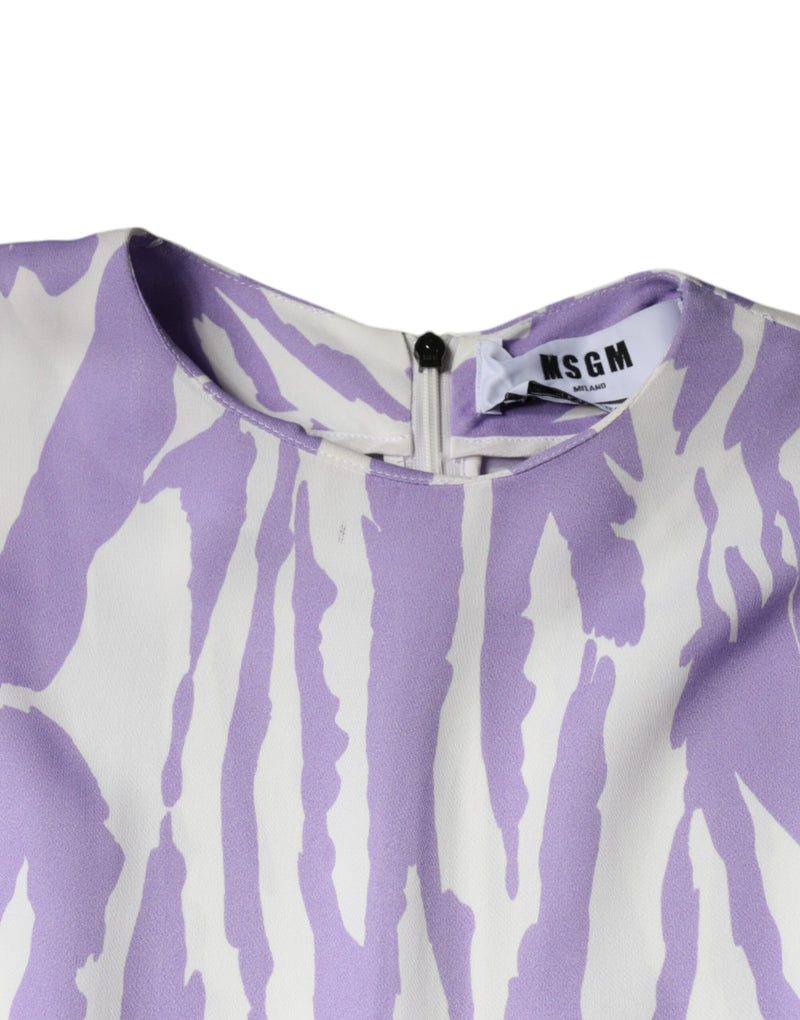 MSGM Robe Maxi Blanche et Violette à Motifs - Manches Courtes
