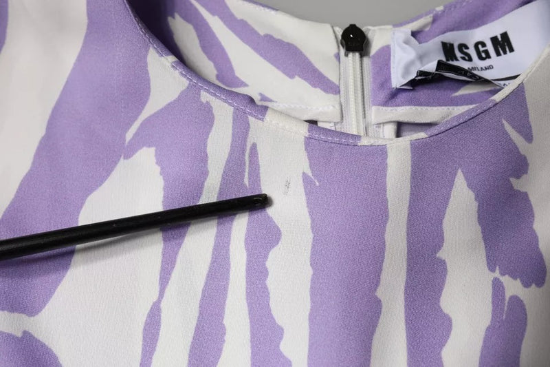 MSGM Robe Maxi Blanche et Violette à Motifs - Manches Courtes