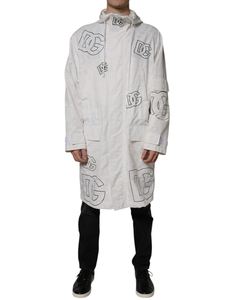 Parka blanche à capuche en polyester, trench-coat et veste de Dolce & Gabbana