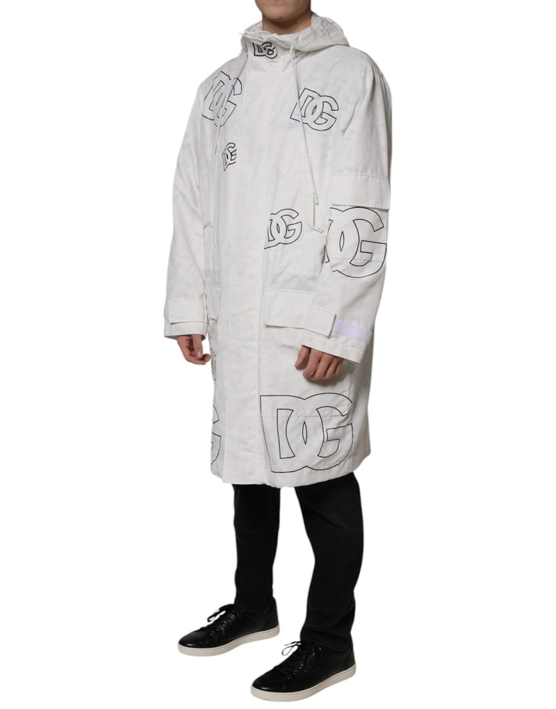 Parka blanche à capuche en polyester, trench-coat et veste de Dolce & Gabbana